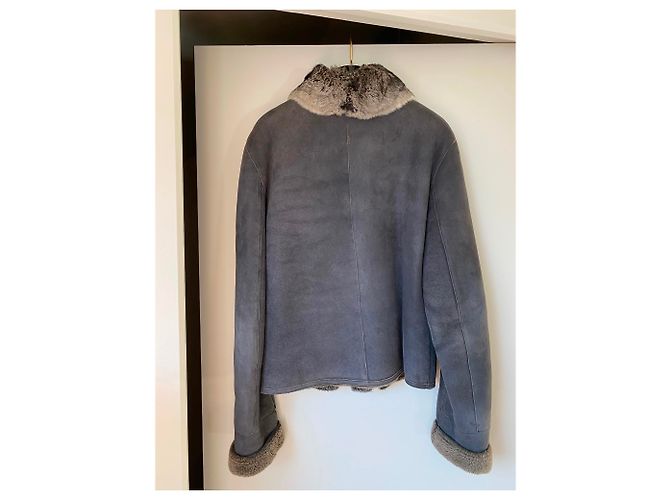 Chanel Giacca in montone con collo di cincillà Grigio - vista 5