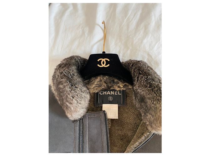 Chanel Giacca in montone con collo di cincillà Grigio - vista 6