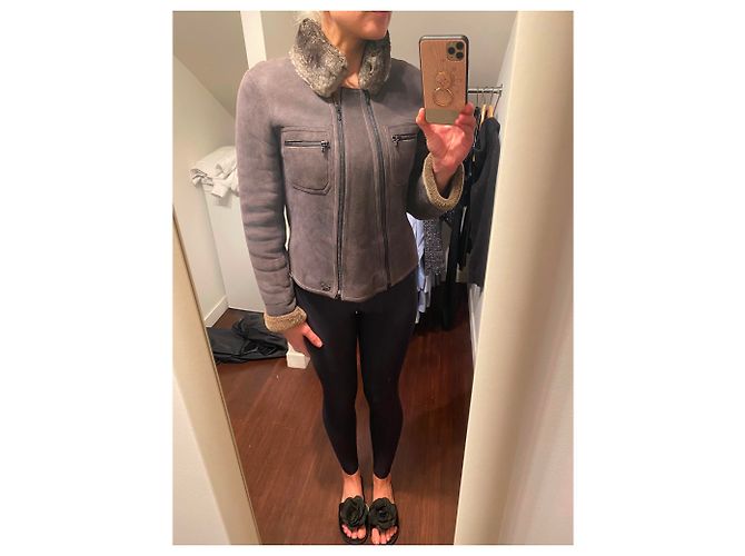 Chanel Giacca in montone con collo di cincillà Grigio - vista 8