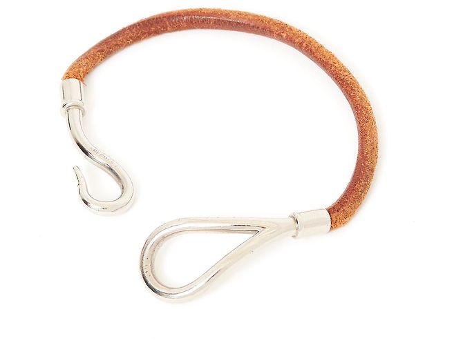 Bracciale Hermès Jumbo in Pelle e Metallo Argentato Argento Caramello - vista 2