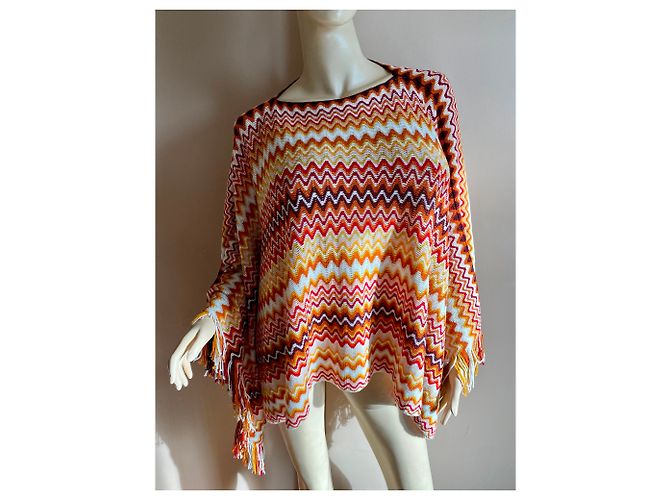 Missoni Mehrfarbiger Zick-Zack Poncho Wolle Acryl Mehrfarben - Ansicht 4