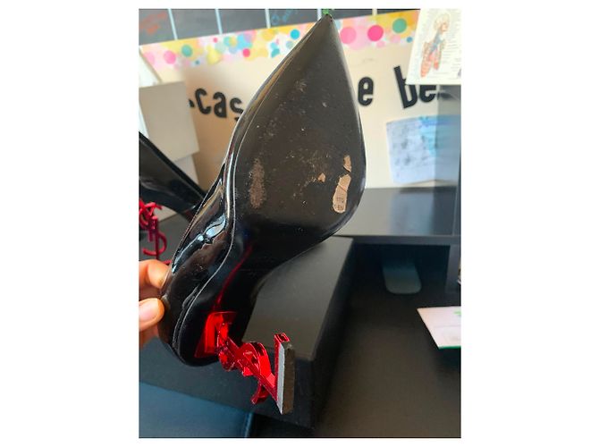 Décolleté Saint Laurent Opyum in Pelle Nero e Rosso Scuro Bordò - vista 2