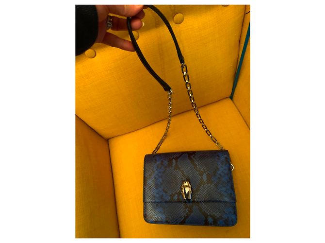 Bolsa de mão Roberto Cavalli em couro azul estilo python - vista 12
