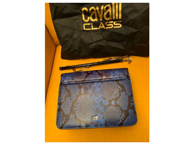Bolsa de mão Roberto Cavalli em couro azul estilo python - vista 5