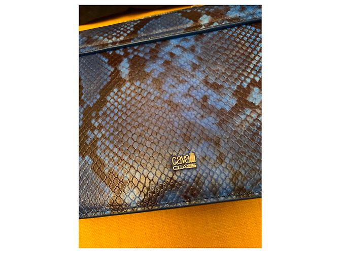 Bolsa de mão Roberto Cavalli em couro azul estilo python - vista 6