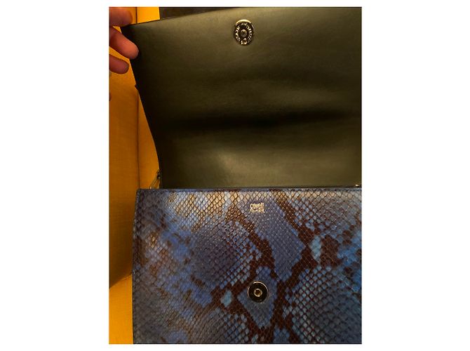 Bolsa de mão Roberto Cavalli em couro azul estilo python - vista 7