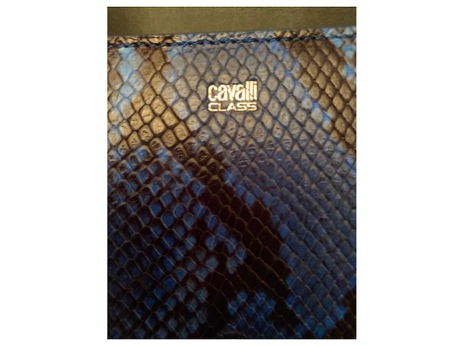 Bolsa de mão Roberto Cavalli em couro azul estilo python - vista 8