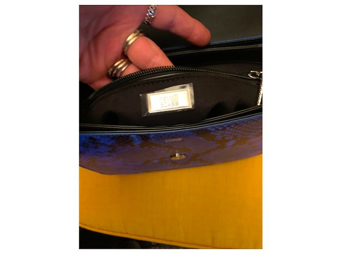 Bolsa de mão Roberto Cavalli em couro azul estilo python - vista 9