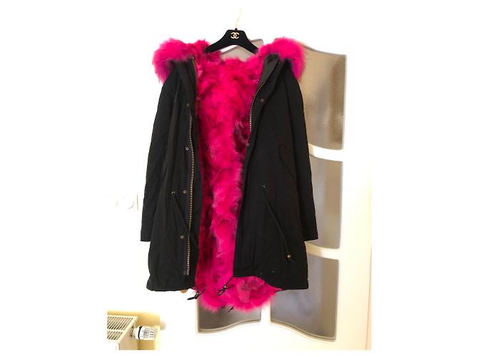 Autre Marque Chaqueta de piel de conejo y mapache rosa Negro - vista 2