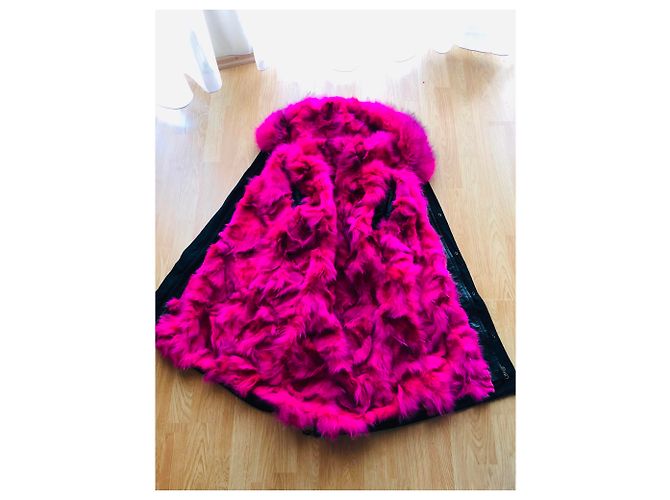 Autre Marque Chaqueta de piel de conejo y mapache rosa Negro - vista 4