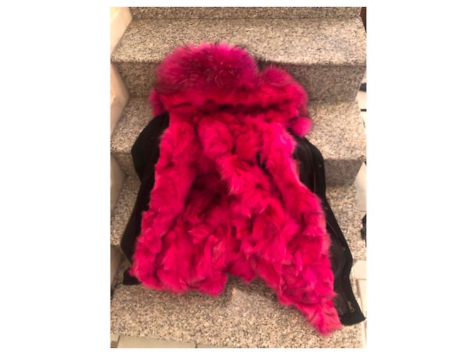 Autre Marque Chaqueta de piel de conejo y mapache rosa Negro - vista 5