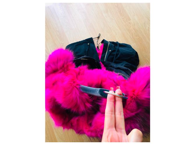 Autre Marque Chaqueta de piel de conejo y mapache rosa Negro - vista 6