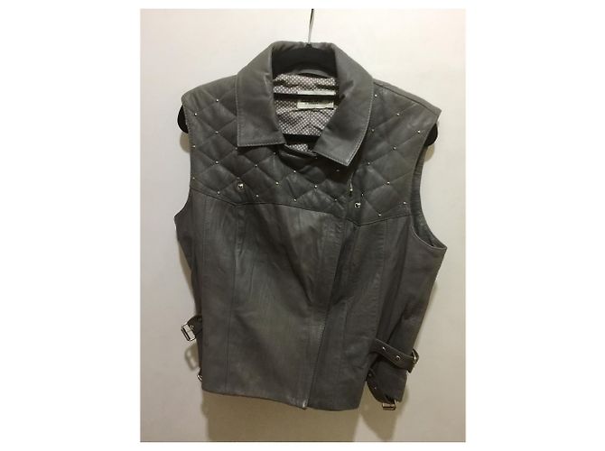 Alice by Temperley Chaqueta de cuero sin mangas Gris - vista 7