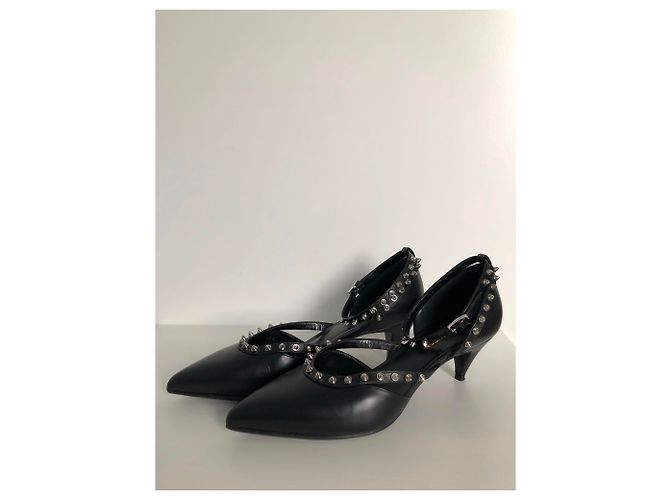 Décolleté Saint Laurent in pelle nera con borchie Nero - vista 2