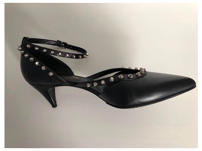 Décolleté Saint Laurent in pelle nera con borchie Nero - vista 3