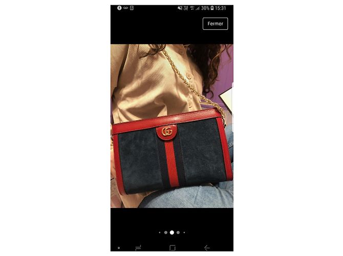 Borsa Gucci Ophidia Rosso Scuro e Blu Notte in Pelle Vernice Bordò Blu scuro - vista 2