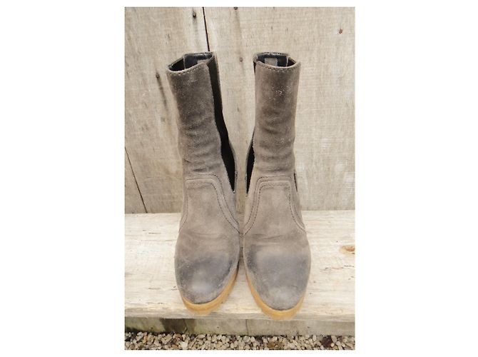 Botas Prada Taupe Ante 38.5 Gris pardo - vista 6