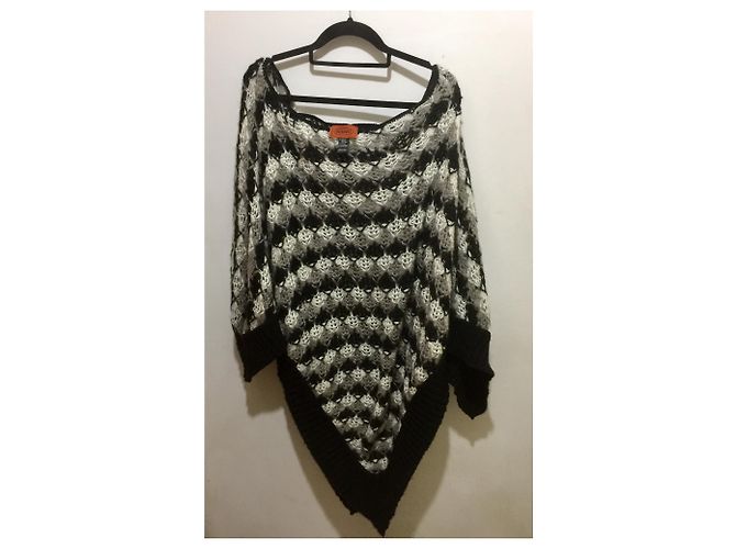 Missoni Strickponcho schwarz weiß grau - Ansicht 4