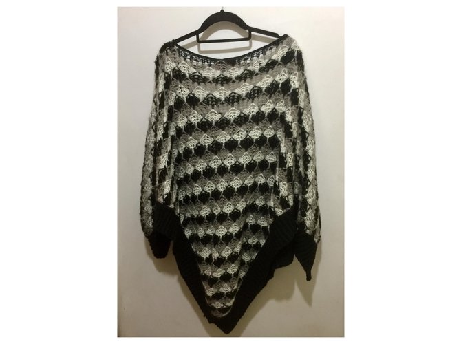 Missoni Strickponcho schwarz weiß grau - Ansicht 6