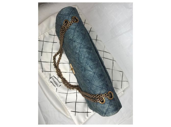Chanel Jumbo 2.55 Dbl Flap bag Denim Blu - vista 10