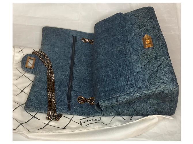 Chanel Jumbo 2.55 Dbl Flap bag Denim Blu - vista 13