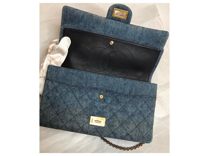 Chanel Jumbo 2.55 Dbl Flap bag Denim Blu - vista 16