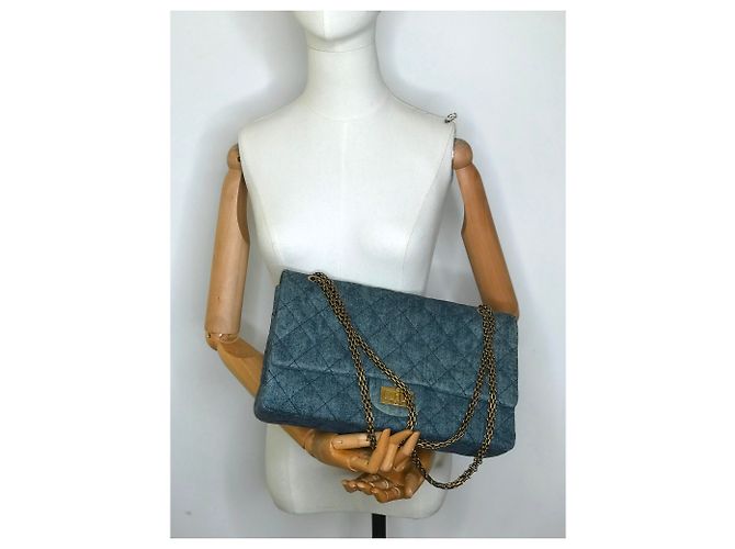 Chanel Jumbo 2.55 Dbl Flap bag Denim Blu - vista 3