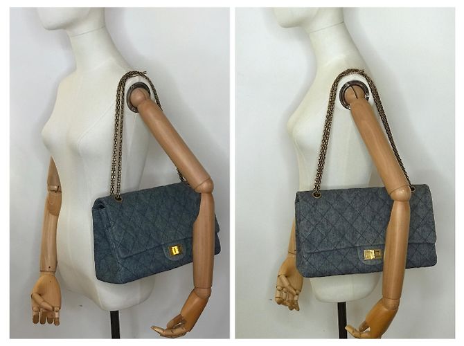 Chanel Jumbo 2.55 Dbl Flap bag Denim Blu - vista 4