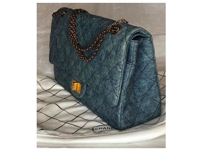Chanel Jumbo 2.55 Dbl Flap bag Denim Blu - vista 6