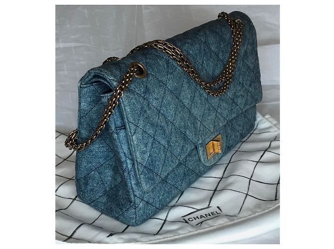 Chanel Jumbo 2.55 Dbl Flap bag Denim Blu - vista 7
