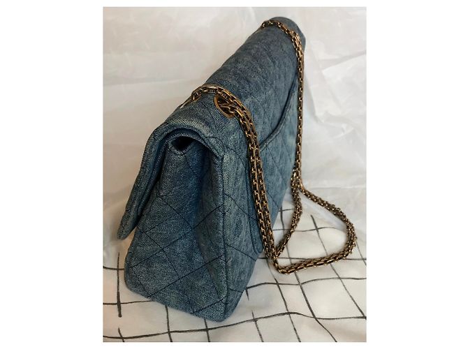 Chanel Jumbo 2.55 Dbl Flap bag Denim Blu - vista 8