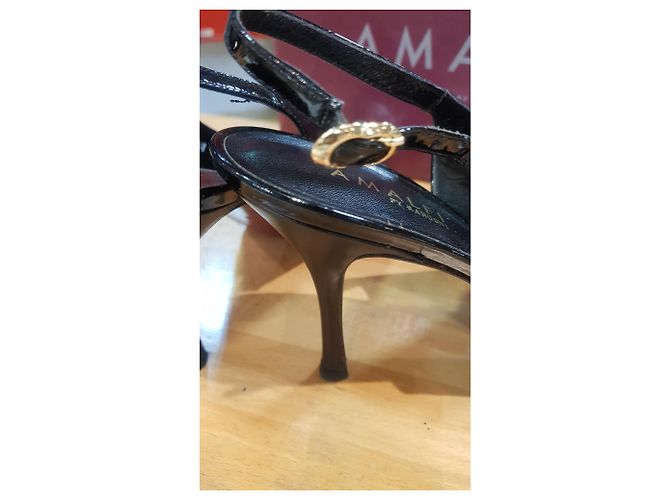Autre Marque Sandali con tacco zeppa in vernice nera Nero - vista 7