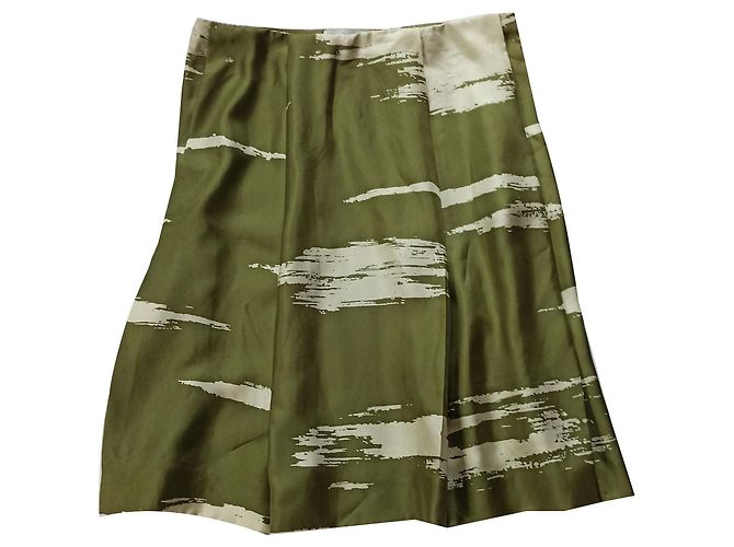 Falda de seda estampada Yves Saint Laurent Beige Caqui - vista 2