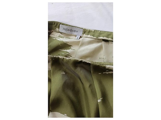 Falda de seda estampada Yves Saint Laurent Beige Caqui - vista 3