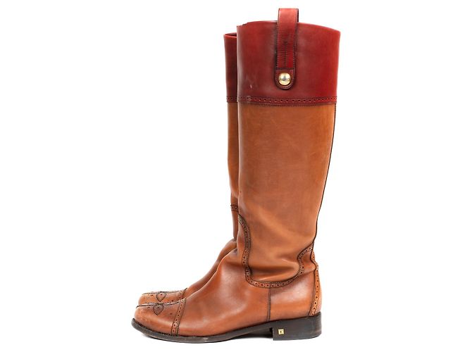 Stivali da equitazione Louis Vuitton in cammello bicolore e pelle di vitello bordeaux - vista 2