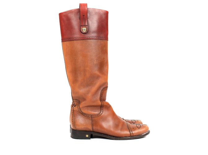 Stivali da equitazione Louis Vuitton in cammello bicolore e pelle di vitello bordeaux - vista 4