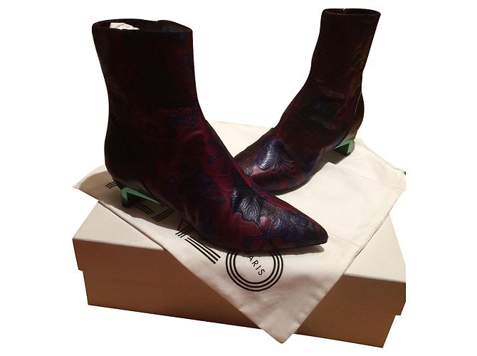 Botines Kenzo de piel burdeos con bordado azul Talla 38 Multicolor - vista 2