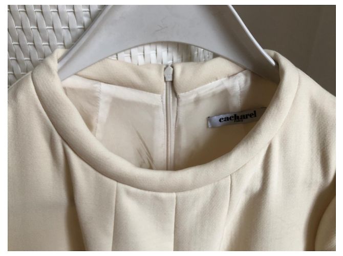 Cacharel Baumwollkleid Creme kurze Ärmel Aus weiß - Ansicht 3