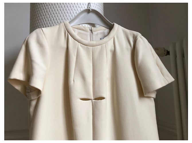 Cacharel Baumwollkleid Creme kurze Ärmel Aus weiß - Ansicht 5