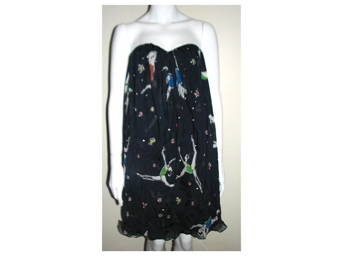 Vestido de seda con corsé azul Matthew Williamson Multicolor - vista 3