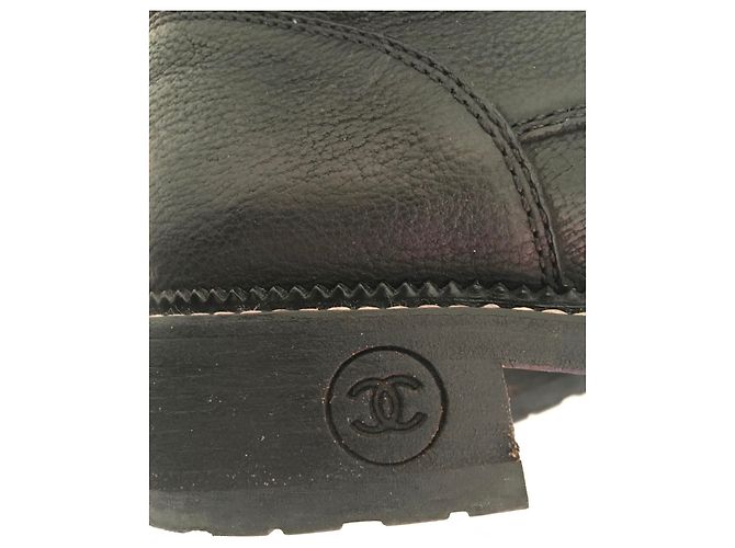 Stivali Biker Chanel in Pelle e Tweed Nero - vista 6