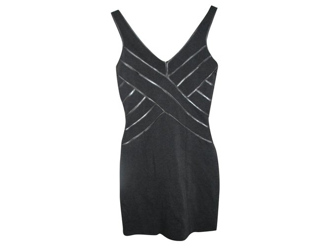 Robe moulante côtelée texturée gris chiné manches longues corset