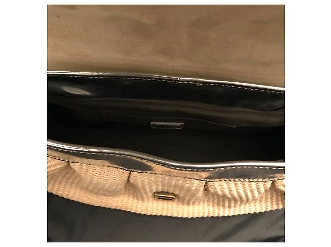 Borsa Fendi B Bag in rafia beige e pelle argento - vista 6