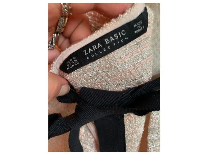 Top sem mangas Zara marfim rosa com laço preto Fora de branco - vista 5