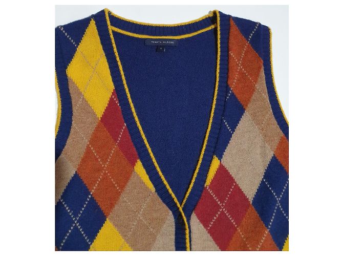 Tommy Hilfiger Strickjacke Weste mit Rautenmuster Wolle S Mehrfarben - Ansicht 3