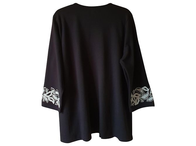 Bob Mackie schwarze Strickjacke mit Stickereidetails XL - Ansicht 2