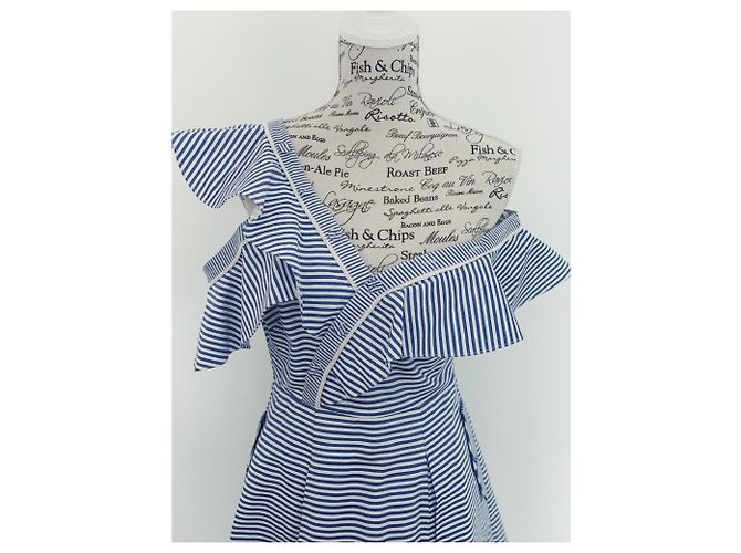 Vestido de Rayas de Algodón Self Portrait Blanco y Azul - vista 2