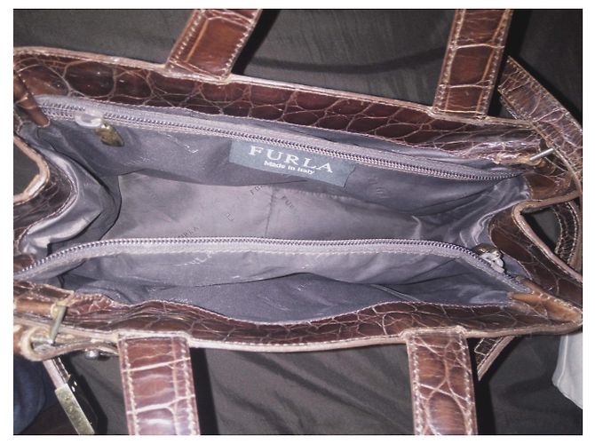 Borsa Furla in pelle di coccodrillo marrone Marrone scuro - vista 7