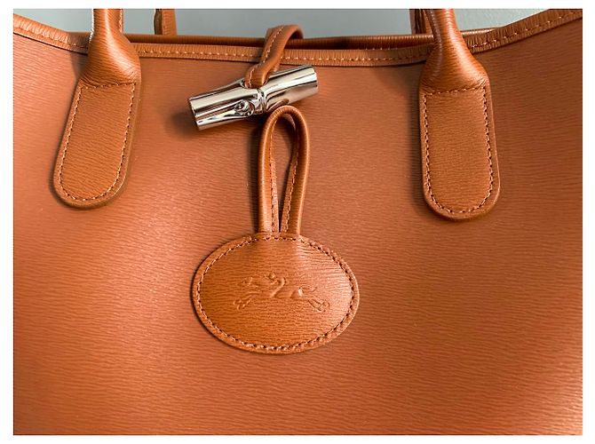 Sac Longchamp Roseau S porté main camel - vue 3