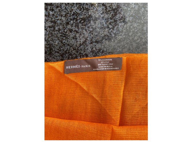 Sciarpa Hermès Plume seta e cashmere arancione - vista 3